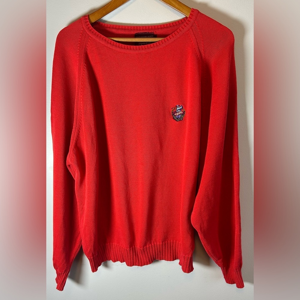 Vintage Chaps Ralph Lauren Sweater Mens L Red Knit Golfer Logo Made In USA RARE